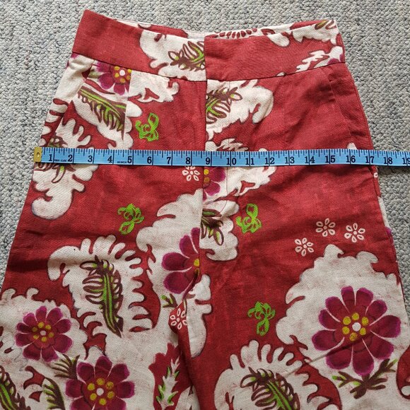 Zara Red and White Wide-Leg Linen Pants - Picture 6 of 13